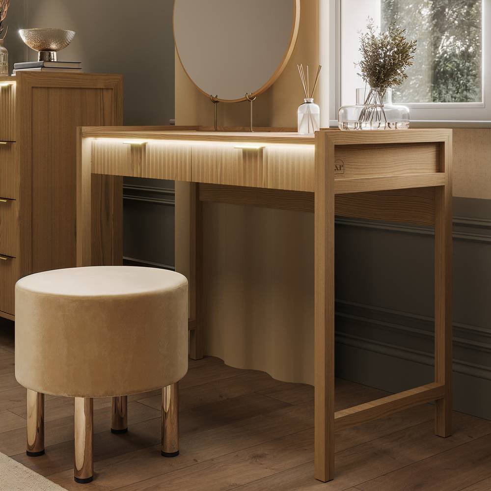 XR Living Dakota 2 Drawer Dressing Table With App Controlled LED - Oak