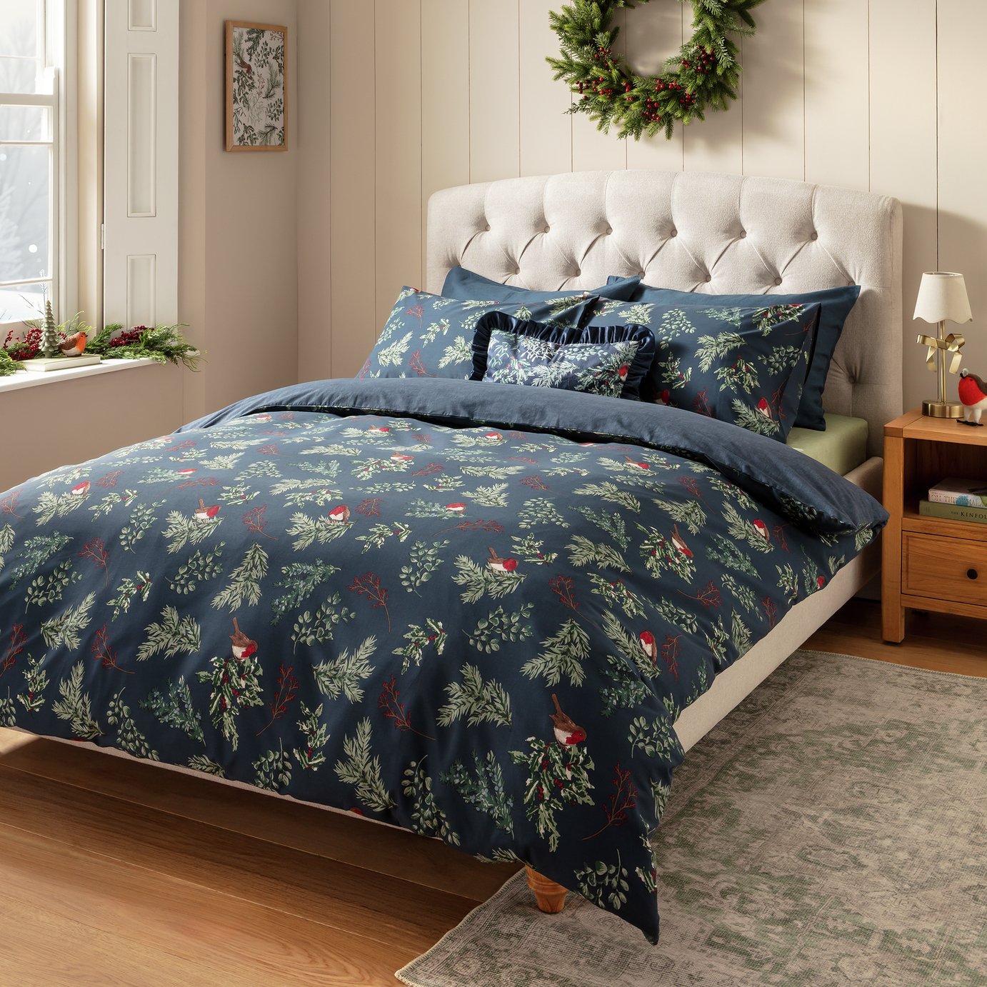 Argos Home Christmas Robin Navy Bedding Set
