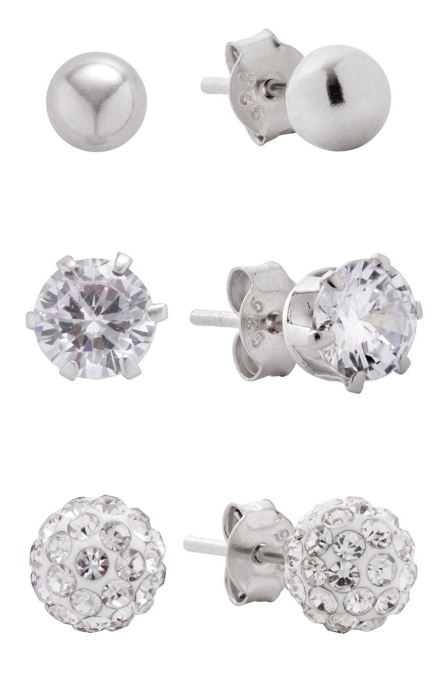 Revere Sterling Silver Cubic Zirconia Stud Earrings Set of 3