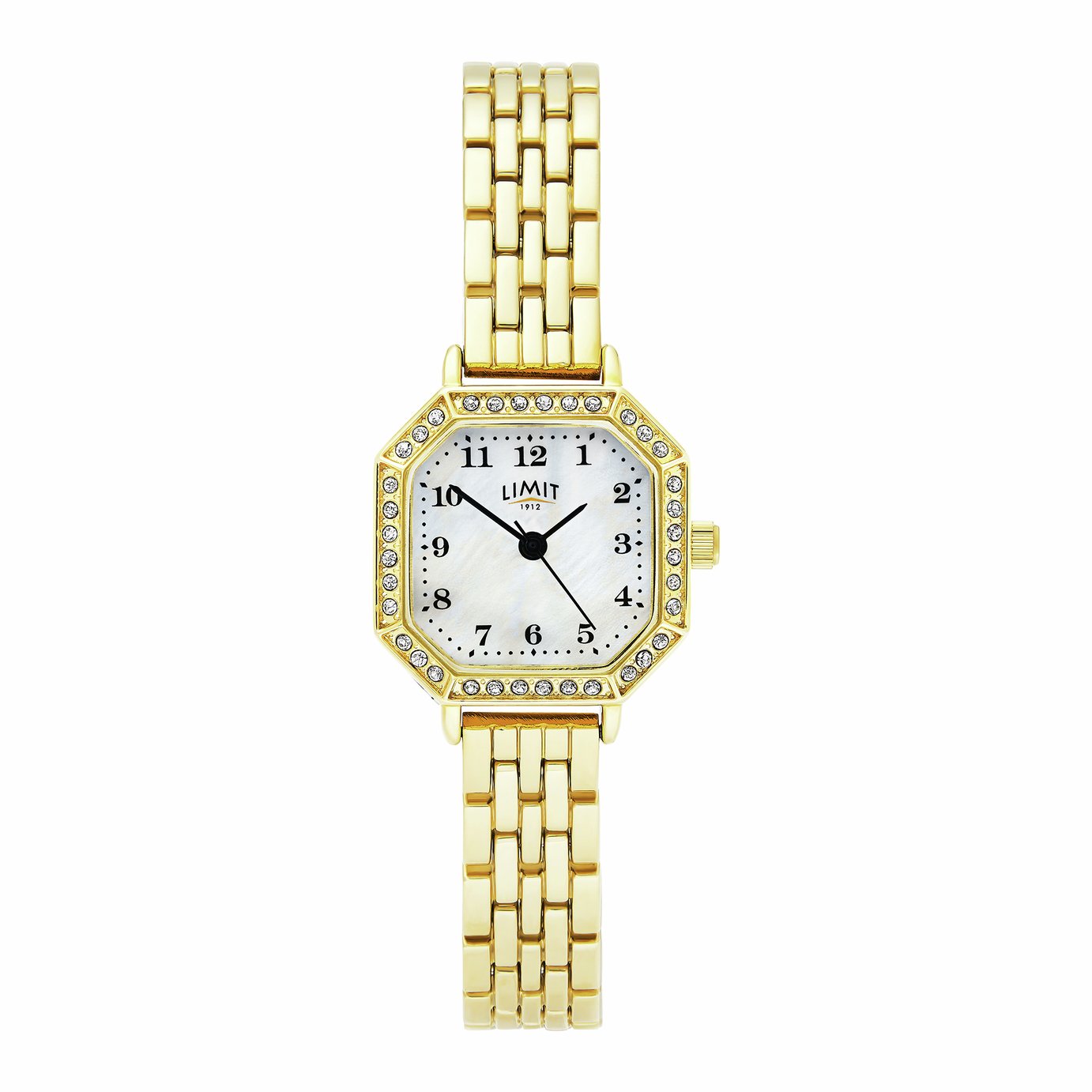 Limit White Dial Octagonal Case Gold Tone Bracelet Watch