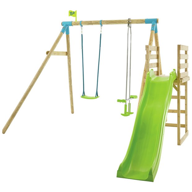 Buy Tp Kite Wood Double Swing Set With 8ft Wavy Slide Argos