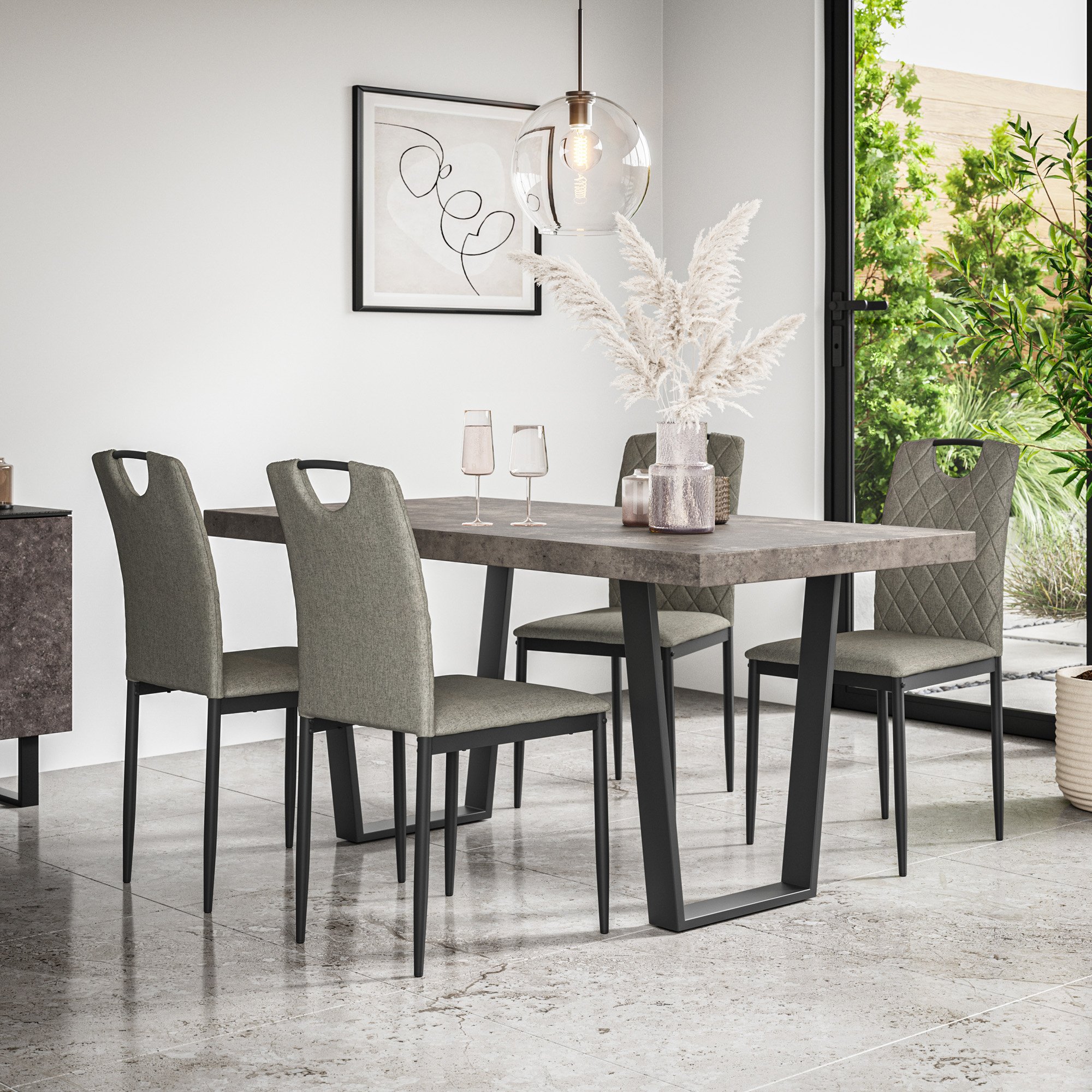 Furniture Online Aria Monza Concrete Effect Dining Table & 6 Grey Chairs