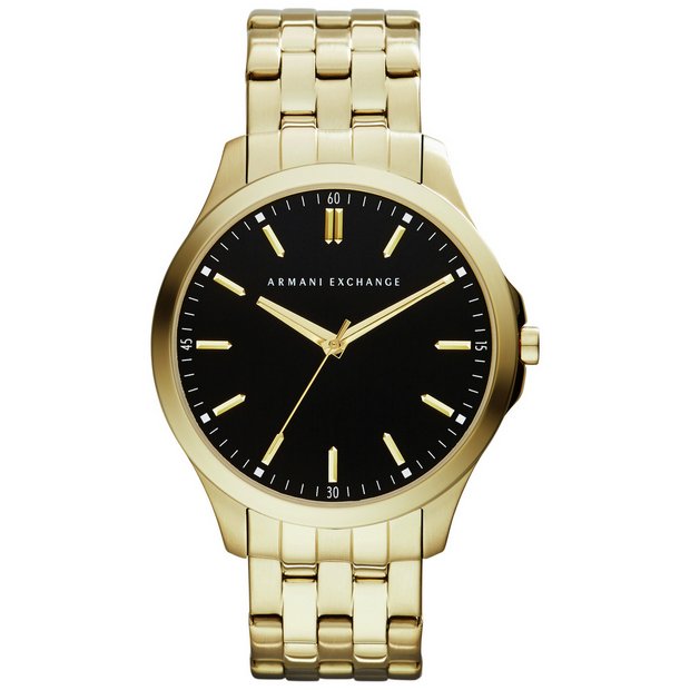Buy Armani Exchange Black Dial Gold Coloured Watch | null | Argos