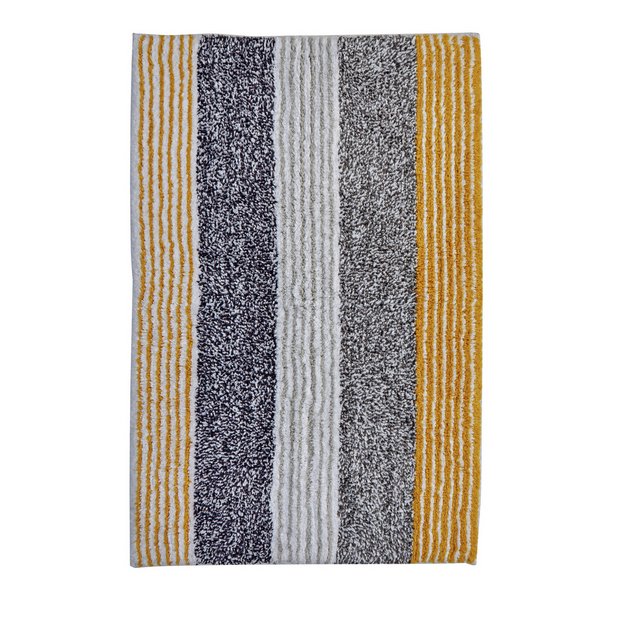Buy Argos Home Striped Bath Mat Grey And Mustard Limited