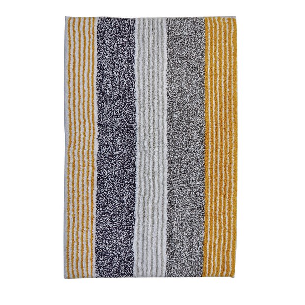 Buy Argos Home Striped Bath Mat Grey And Mustard Limited