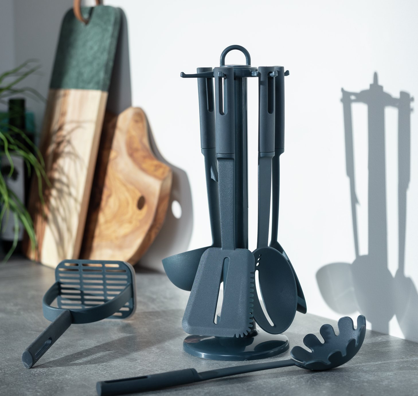 Habitat 6 Piece Utensil Set with Holder - Blue