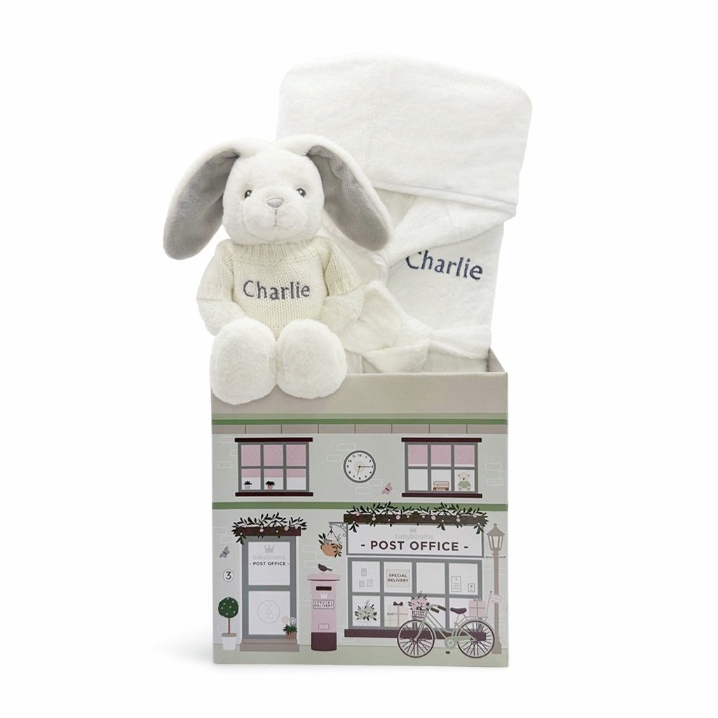 Babyblooms Personalised Little Bunny And Bathrobe Gift Hamper - Grey