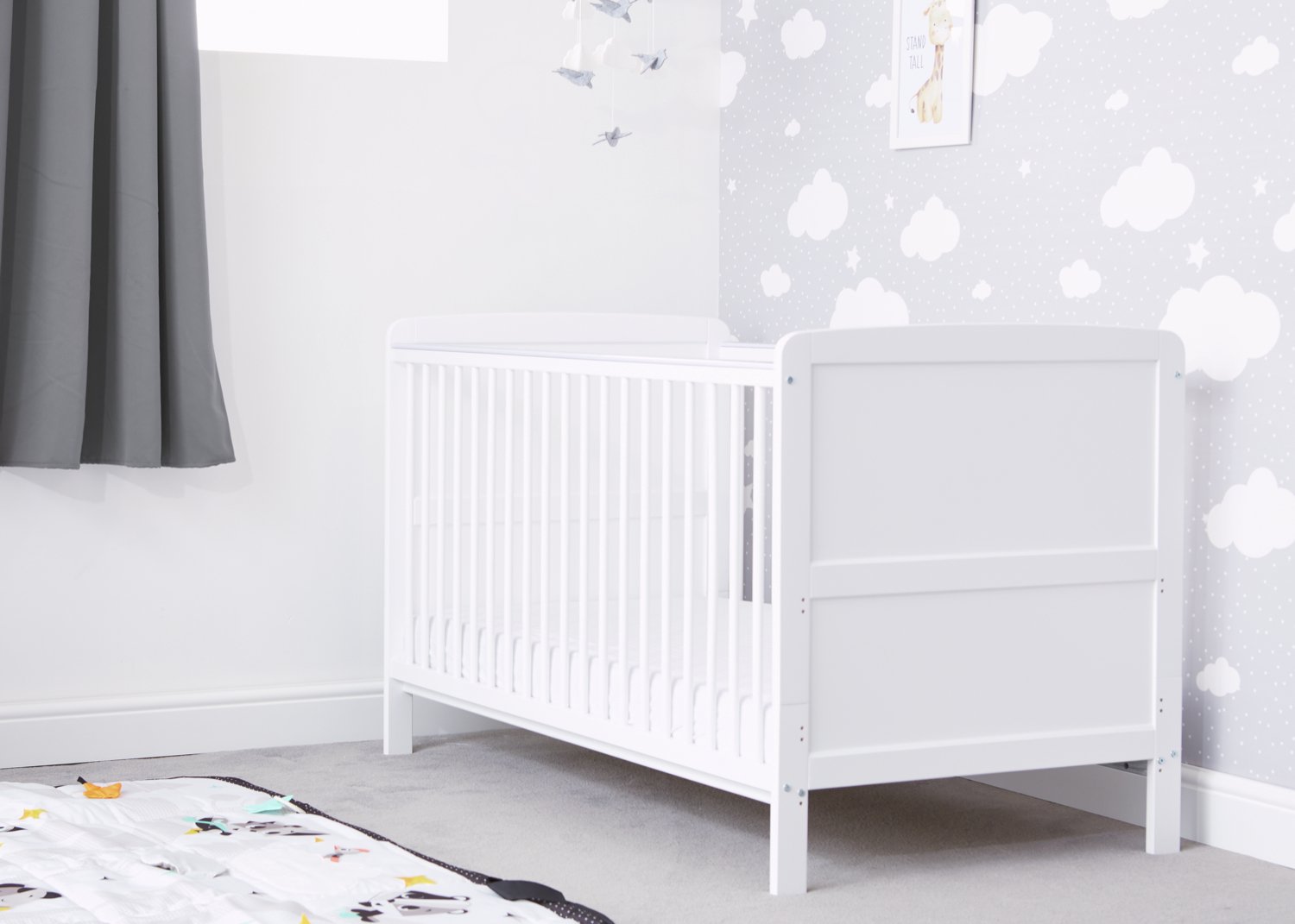 Baby Elegance Travis Baby Cot Bed with Mattress - White