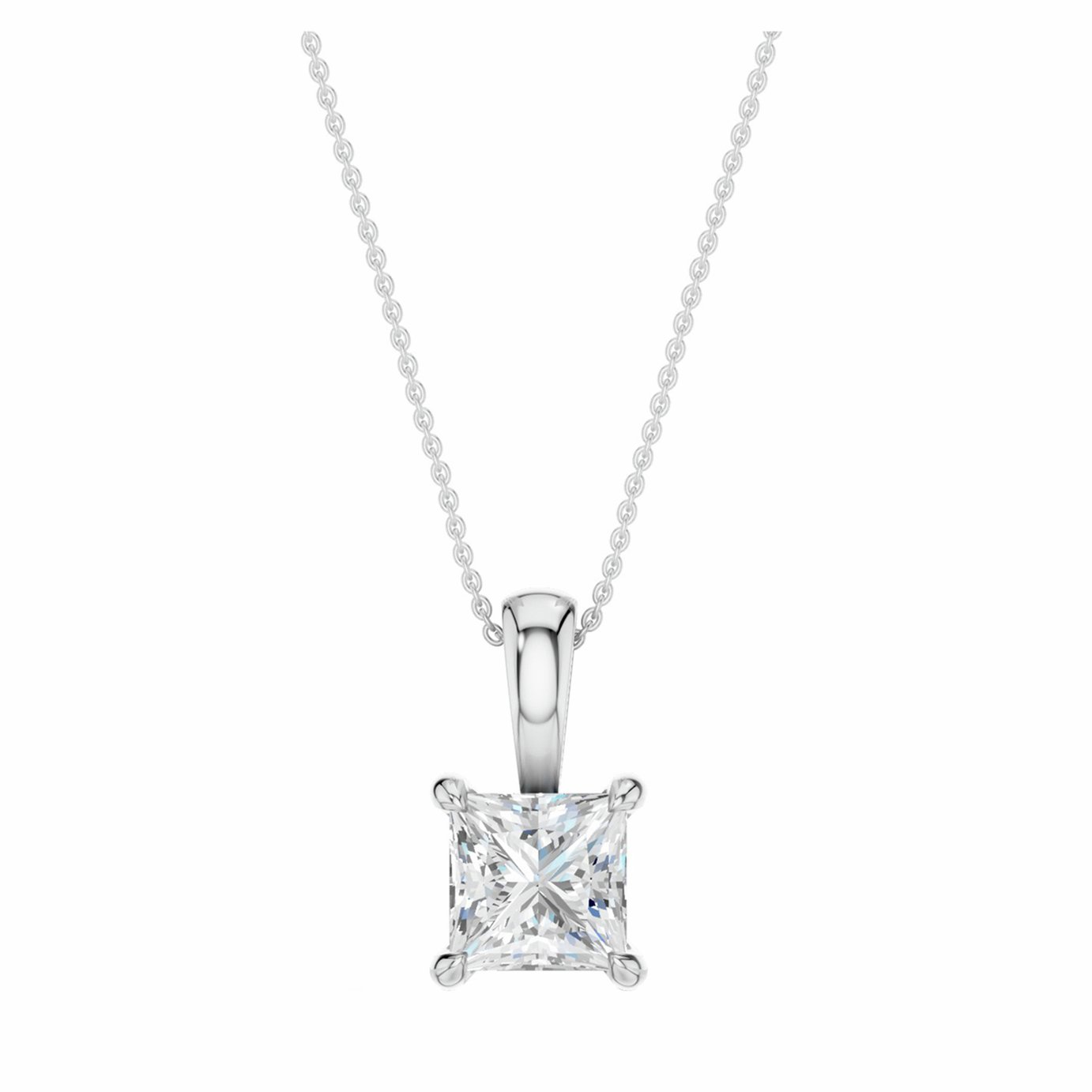 Pure Brilliance 9ct White Gold 1ct Diamond Princess Solitaire Pendant Necklace
