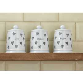 Argos Home Set of 3 Hearts Storage Jars - Grey