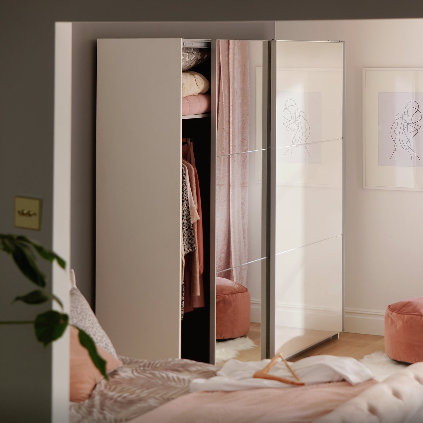 Habitat Holsted Mirrored 200cm Sliding Wardrobe - White