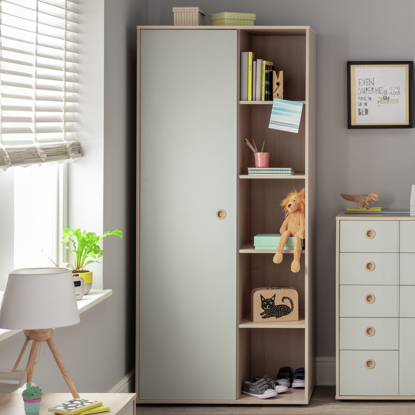 Argos Home Camden 1 Door Shelved Wardrobe - Grey and Acacia