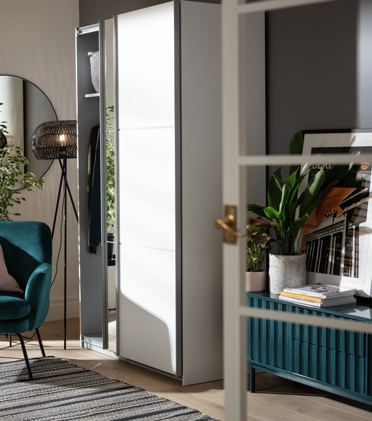 Habitat Holsted Half Mirror 120cm Sliding Wardrobe -White