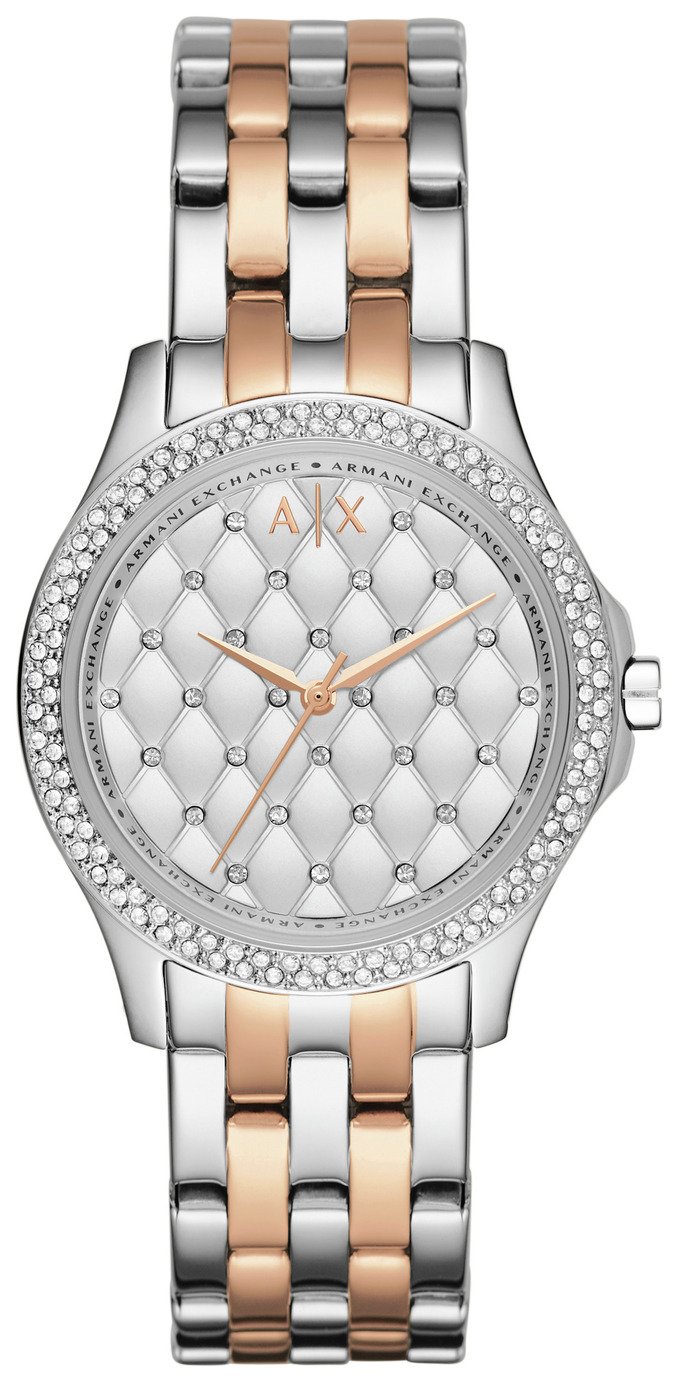 silver and rose gold armani watch
