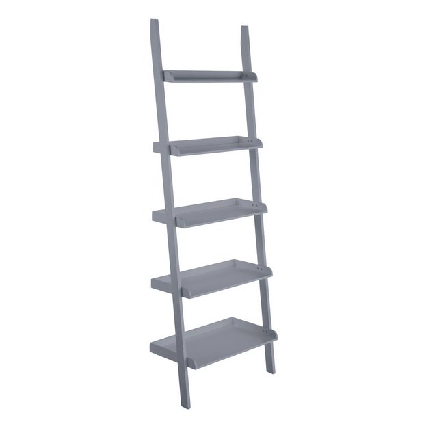 Grey leaning store bookshelf