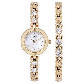 Limit Ladies Gold Plated Stone Set Watch and Bracelet Set