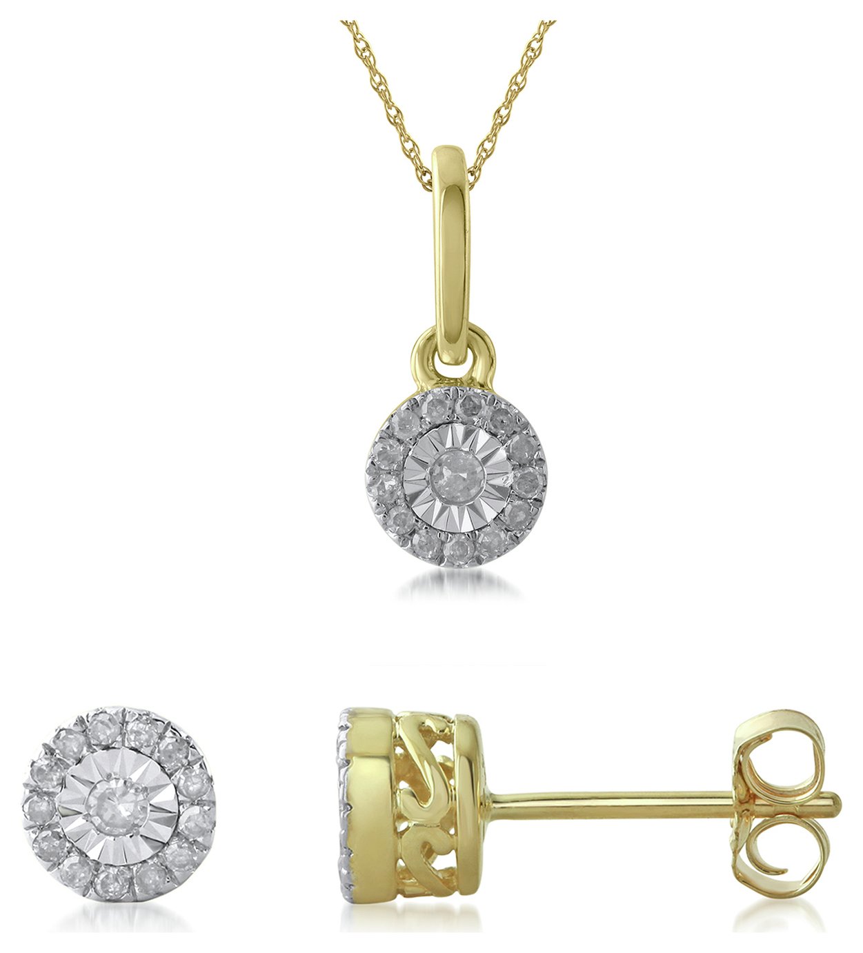 Revere 9ct Gold 0.15ct Diamond Earring and Pendant Set
