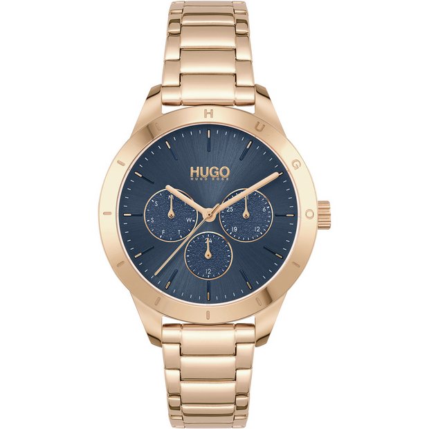 Buy HUGO Ladies Rose Gold Plated Navy Dial Bracelet Watch Womens