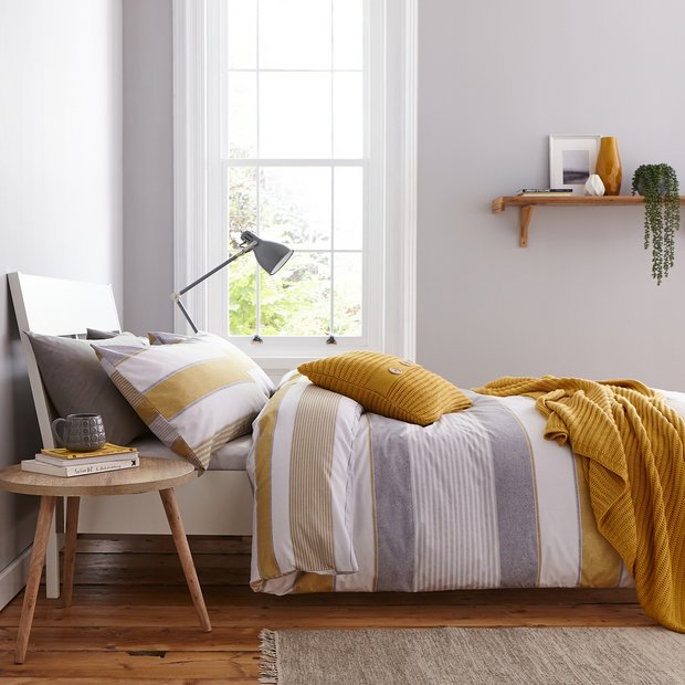 Buy Catherine Lansfield Ochre Newquay Stripe Bedding Set Single