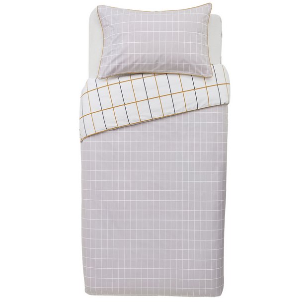 Buy Argos Home Mustard Grey Checked Bedding Set Single