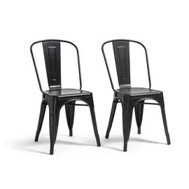 Habitat Industrial Pair of Metal Dining Chairs-Matt Black