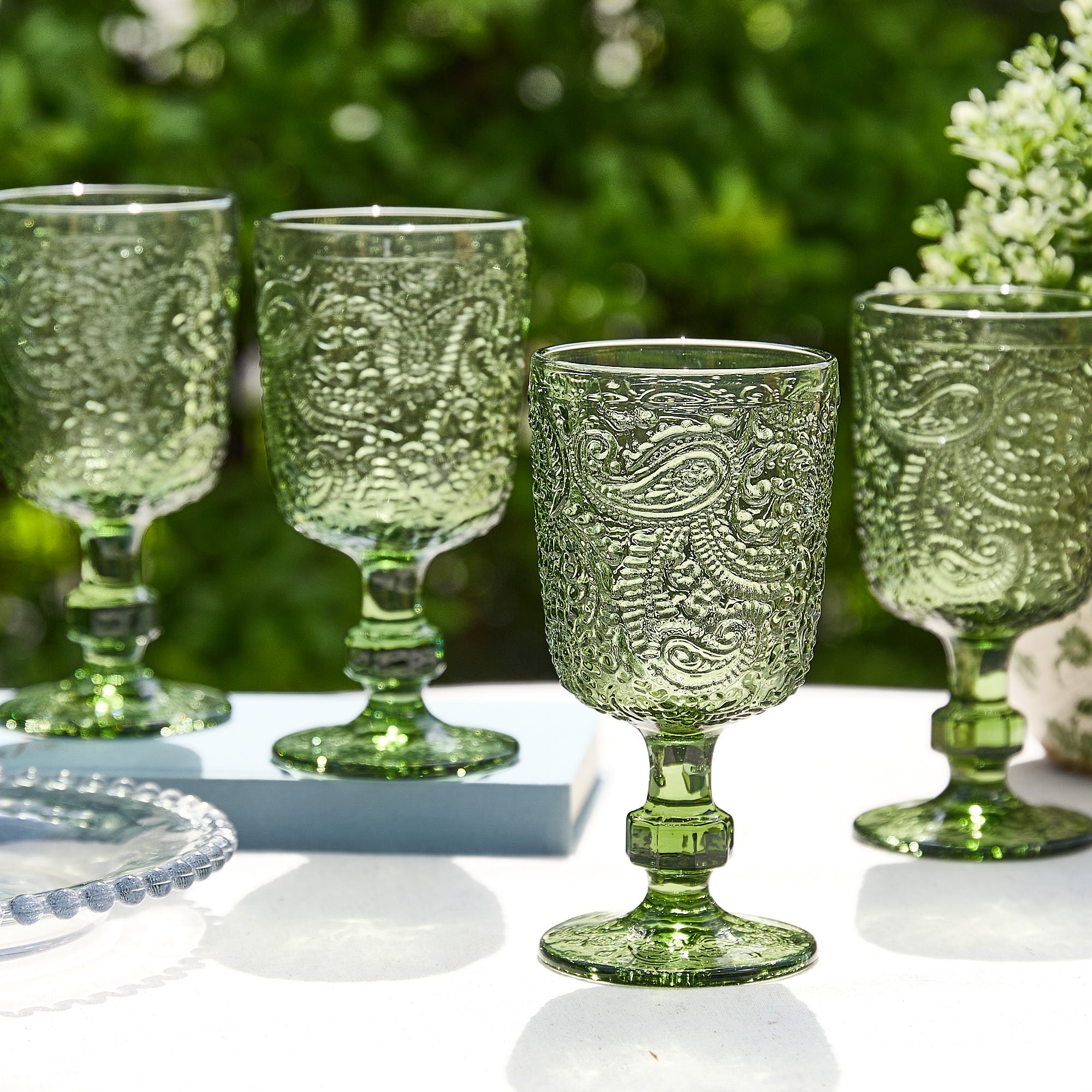 Dibor Set of 4 Paisley 300ml Glass Wine Glasses - Green