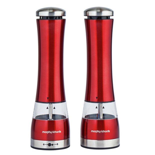 Red - Morphy Richards Accents Electronic Salt and Pepper Mill Set Red Red Stainless Steel 