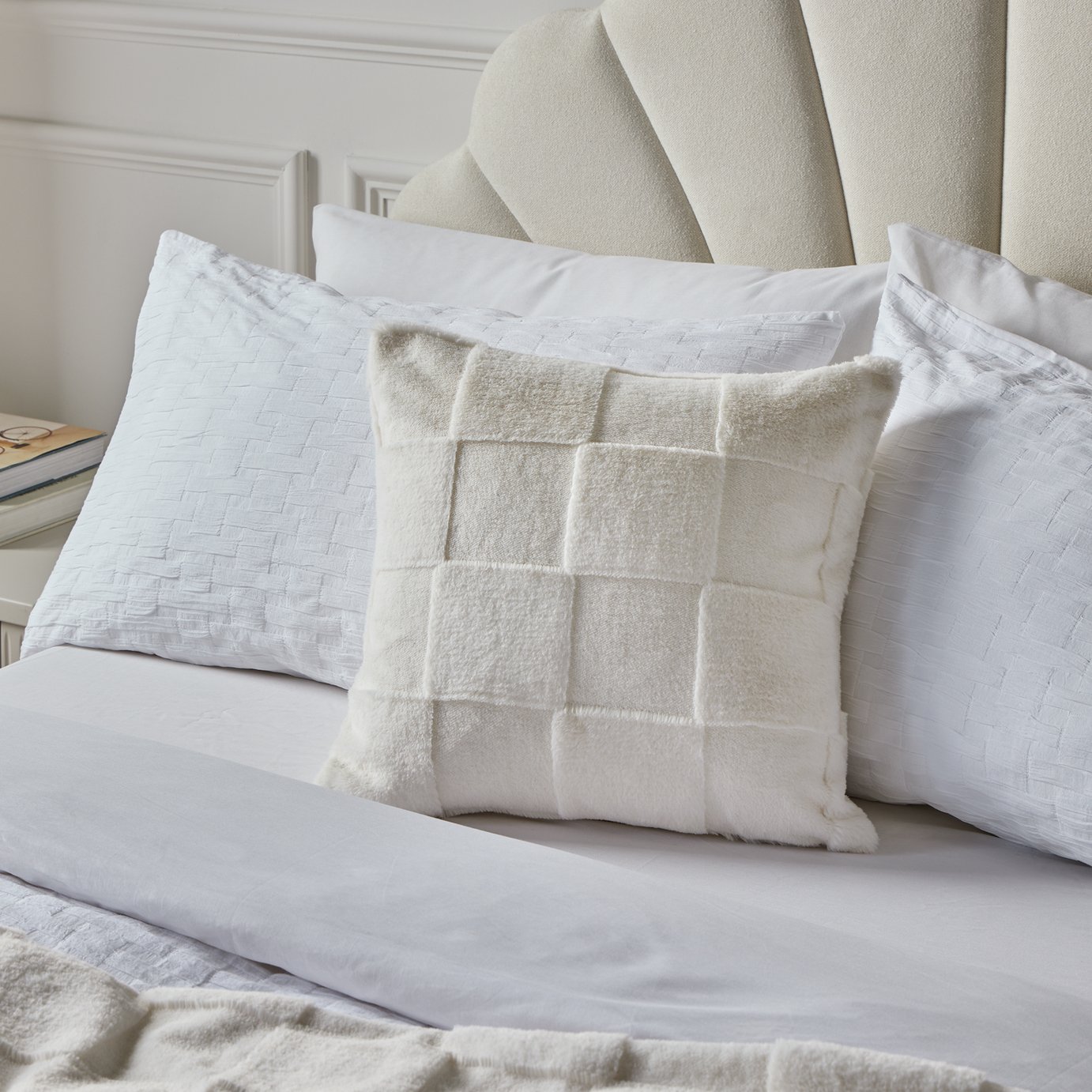 Argos Home Sculpted Checkerboard Cushion Ivory - 43x43cm