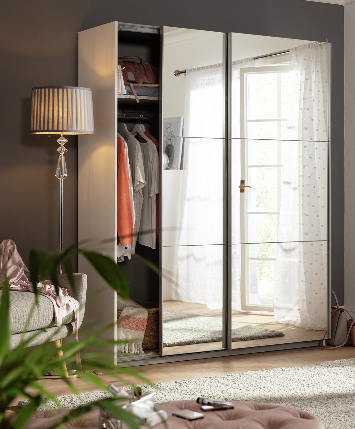 Habitat Holsted Mirrored 150cm Sliding Wardrobe - White