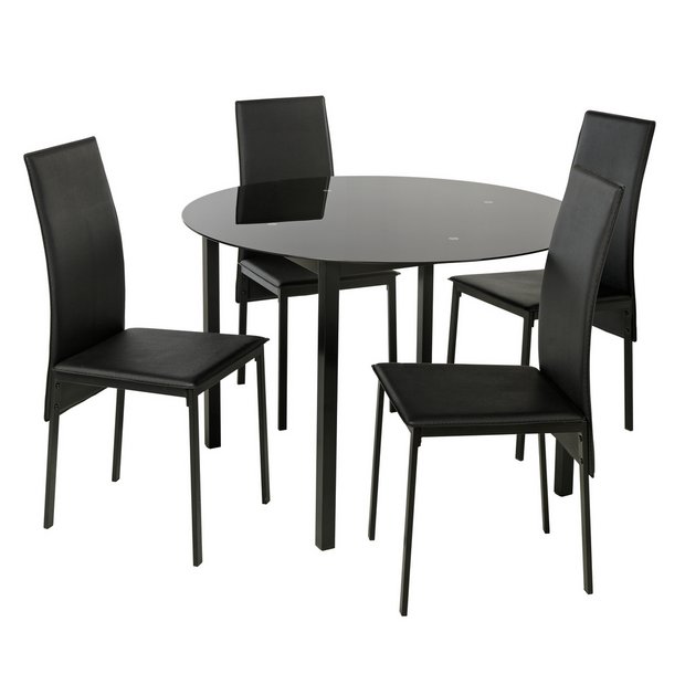 Buy Argos Home Lido Glass Round Dining Table 4 Black Chairs Dining Table And Chair Sets Argos