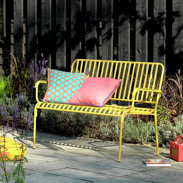 Buy Habitat Indu 2 Seater Metal Bench Yellow Garden benches