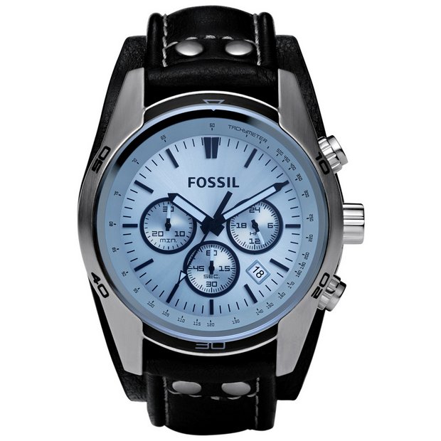 Buy Fossil Coachman Men's Chronograph Black Leather Strap Watch | Men's  watches | Argos