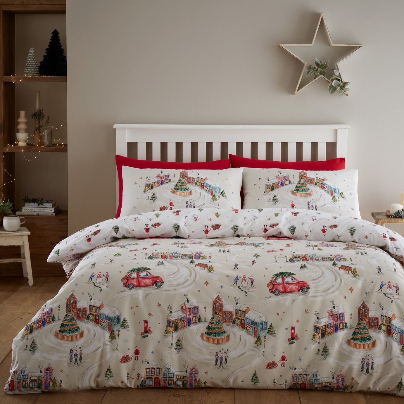 Catherine Lansfield Christmas Town Neutral Bedding Set - King size