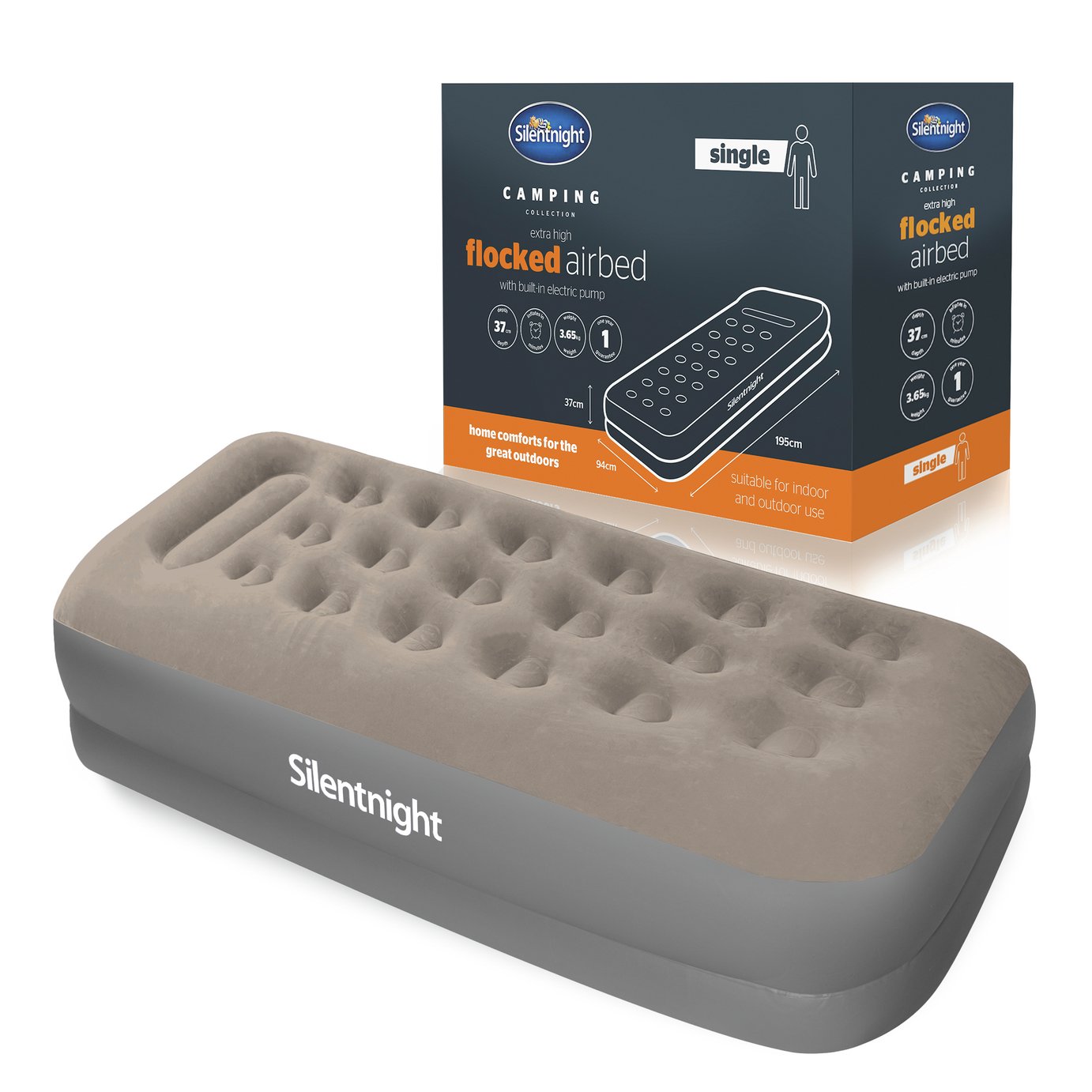 Silentnight PVC Extra High Flocked Airbed with Built-in Electric Pump - Single
