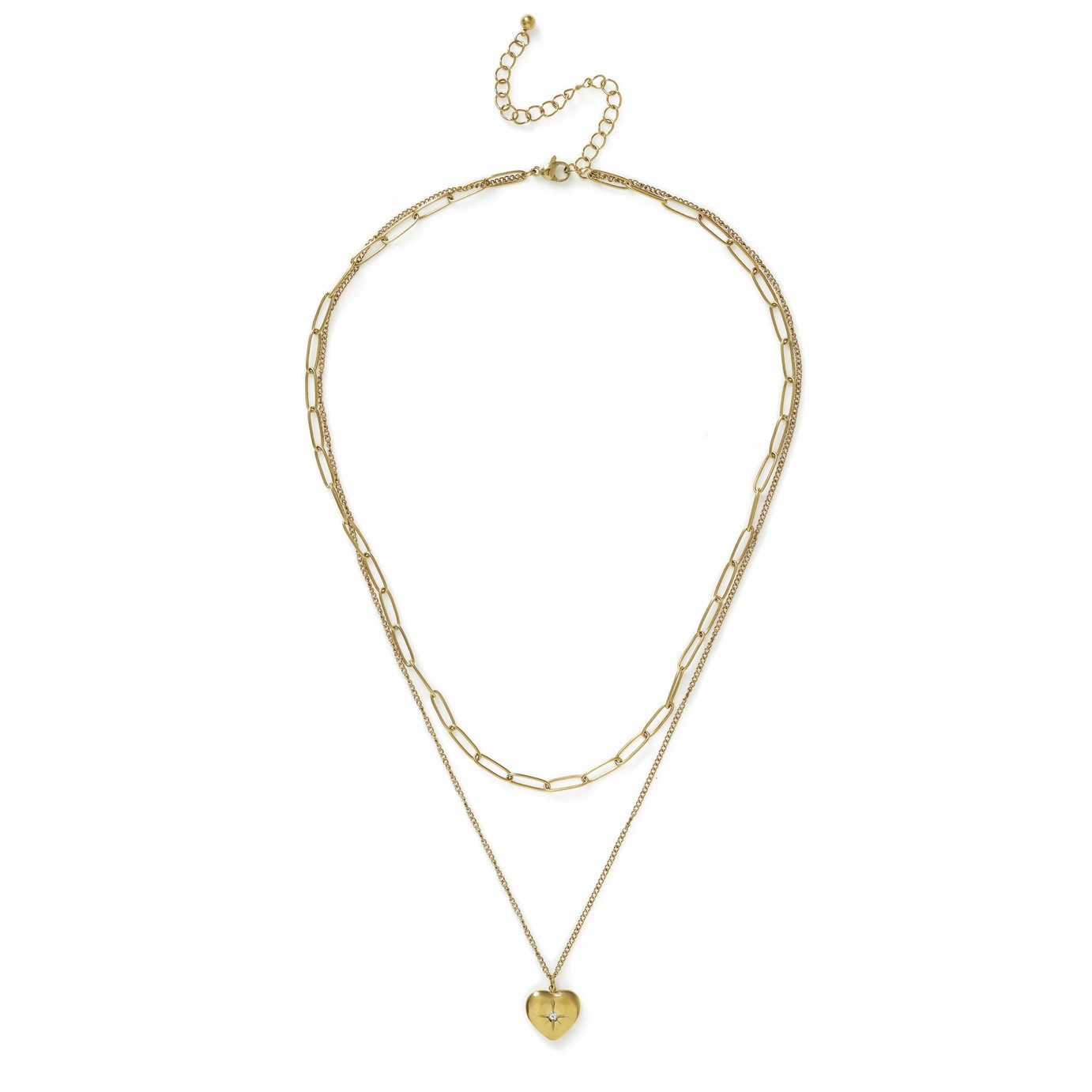 Freedom Gold Tone Stainless Steel Heart Pendant Multilayer Necklace