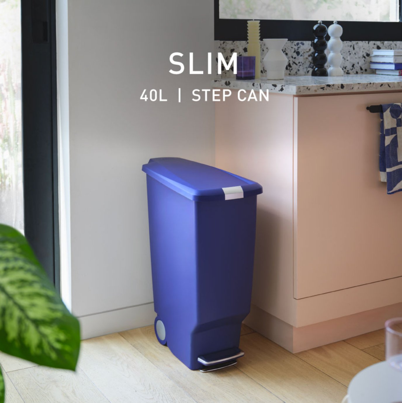 Simplehuman 40 Litre Slim Plastic Pedal Bin - Indigo Blue