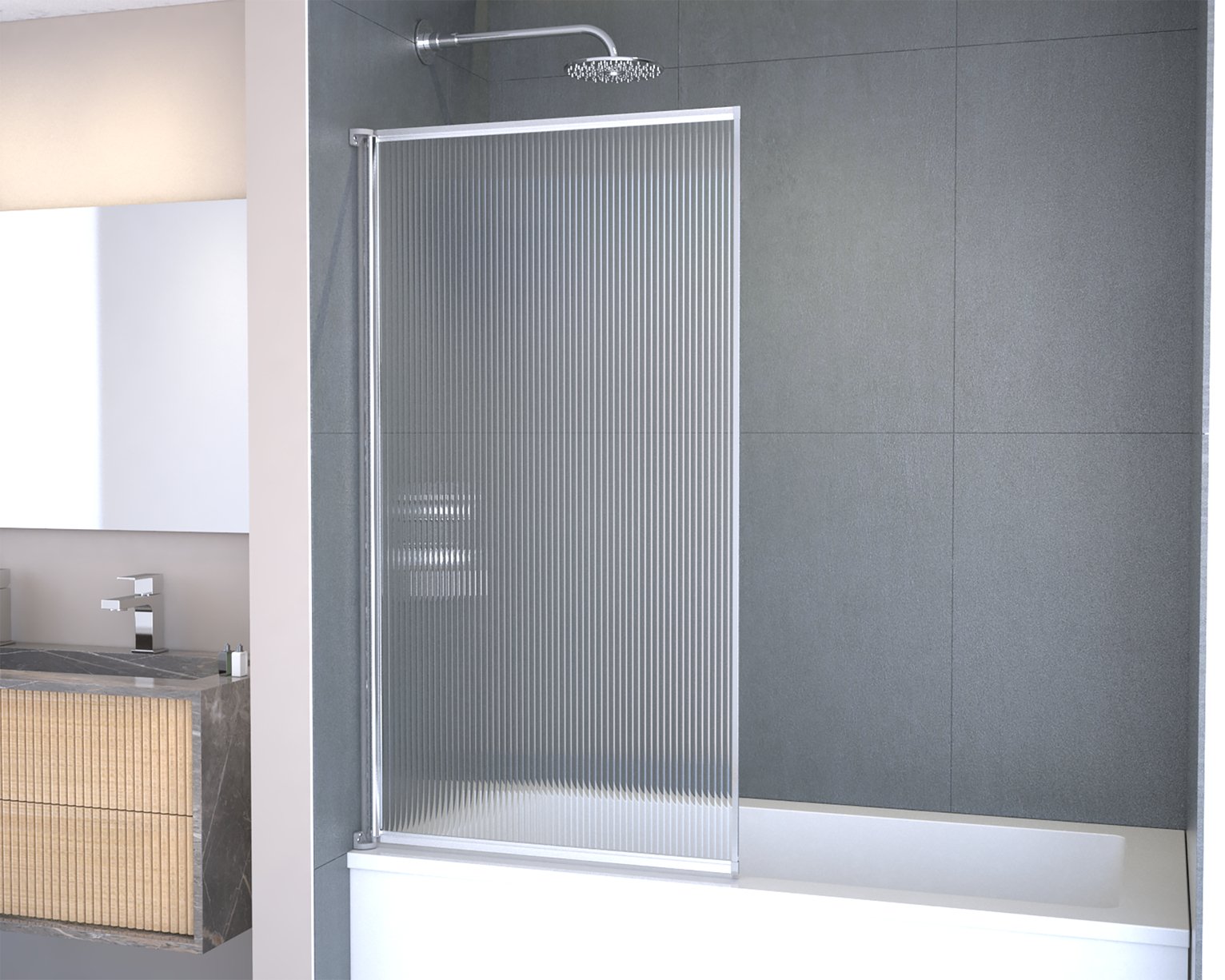 MLH Fully Framed Fluted Bath Screen - Silver
