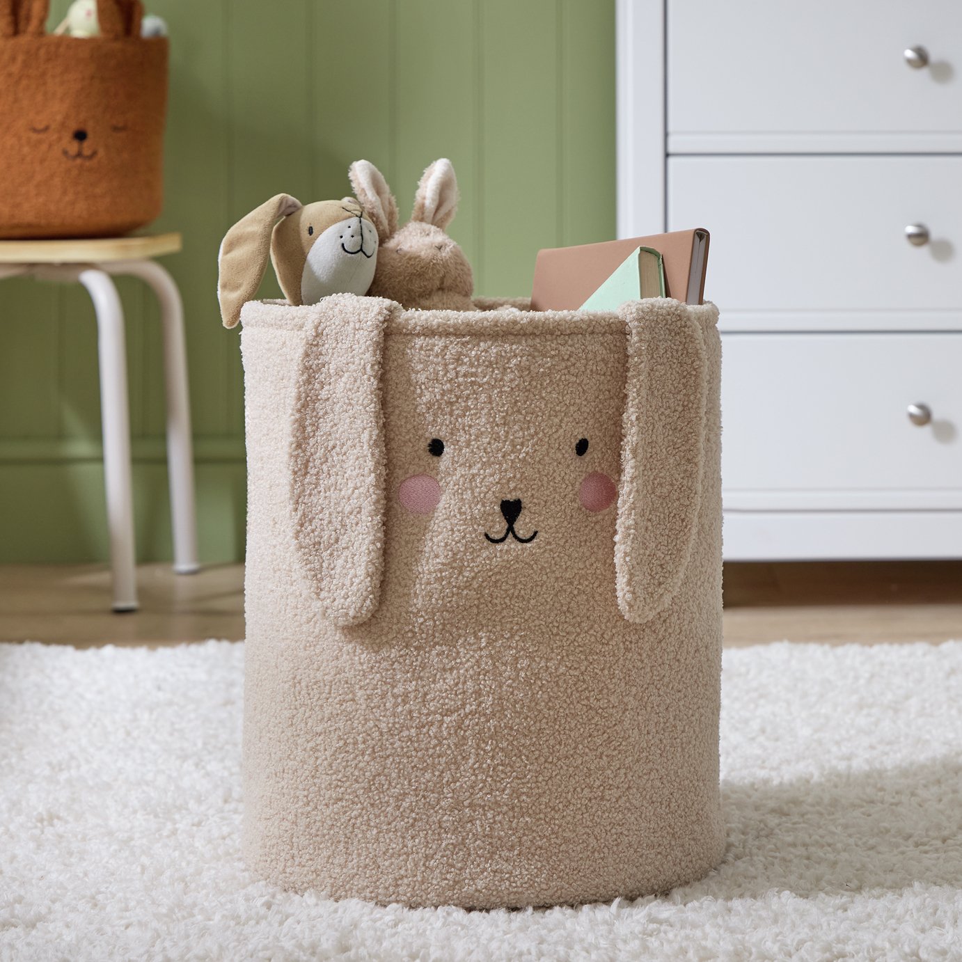 Argos Home Kids Rabbit Boucle Storage Basket - Cream