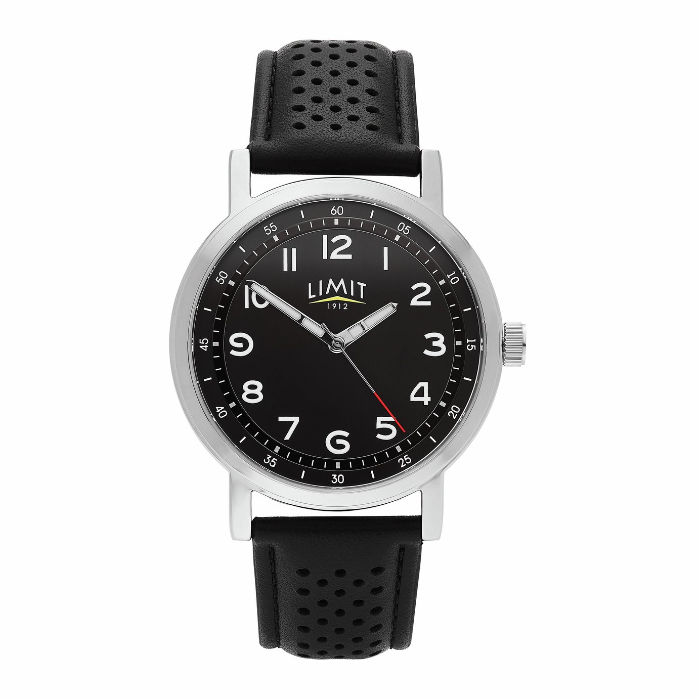 Limit Mens Black Dial Round Silver Case Black Leather Strap Watch