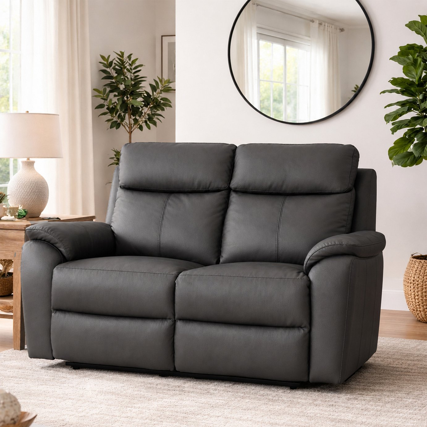 Aspire Kingsmere Leather 2 Seater Power Recliner Sofa with Metal Feet - Charcoal