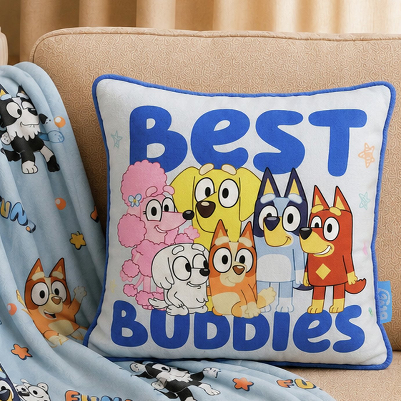 Bluey Fun with Friends Cushion Blue - 35x35cm
