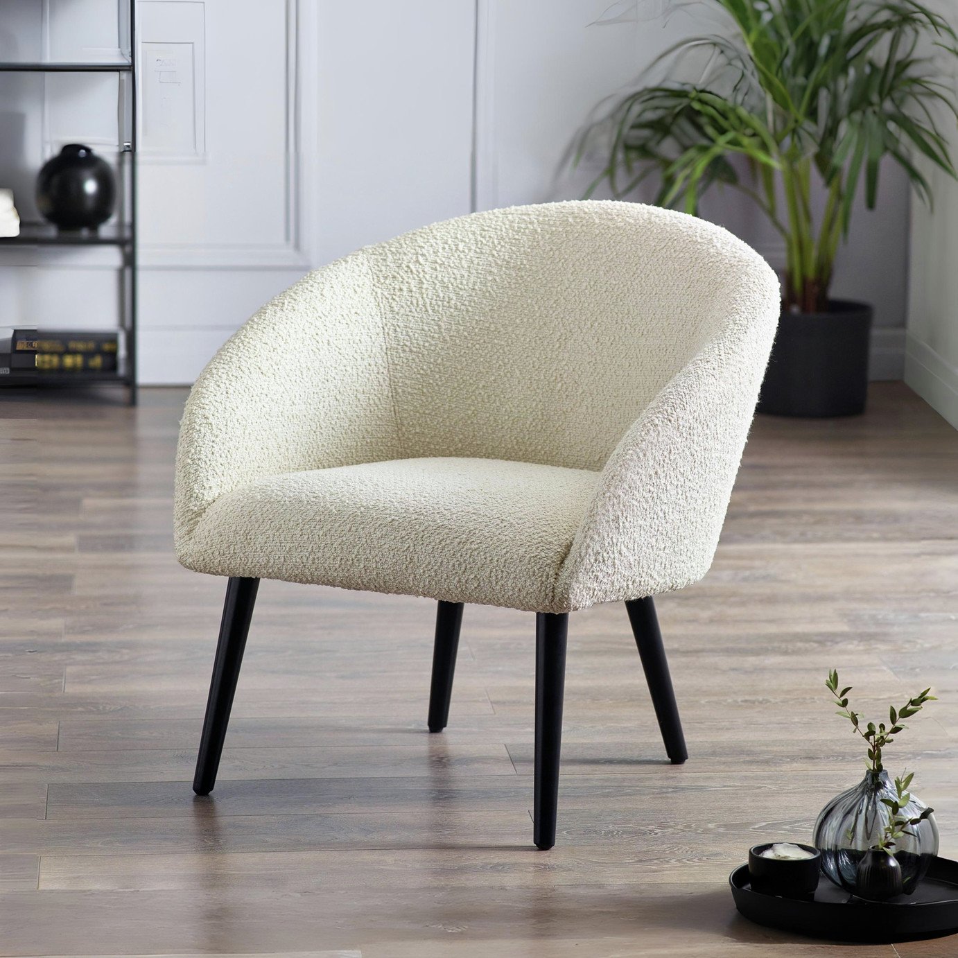 Julian Bowen Amari Boucle Accent Chair Steel Feet - Ivory