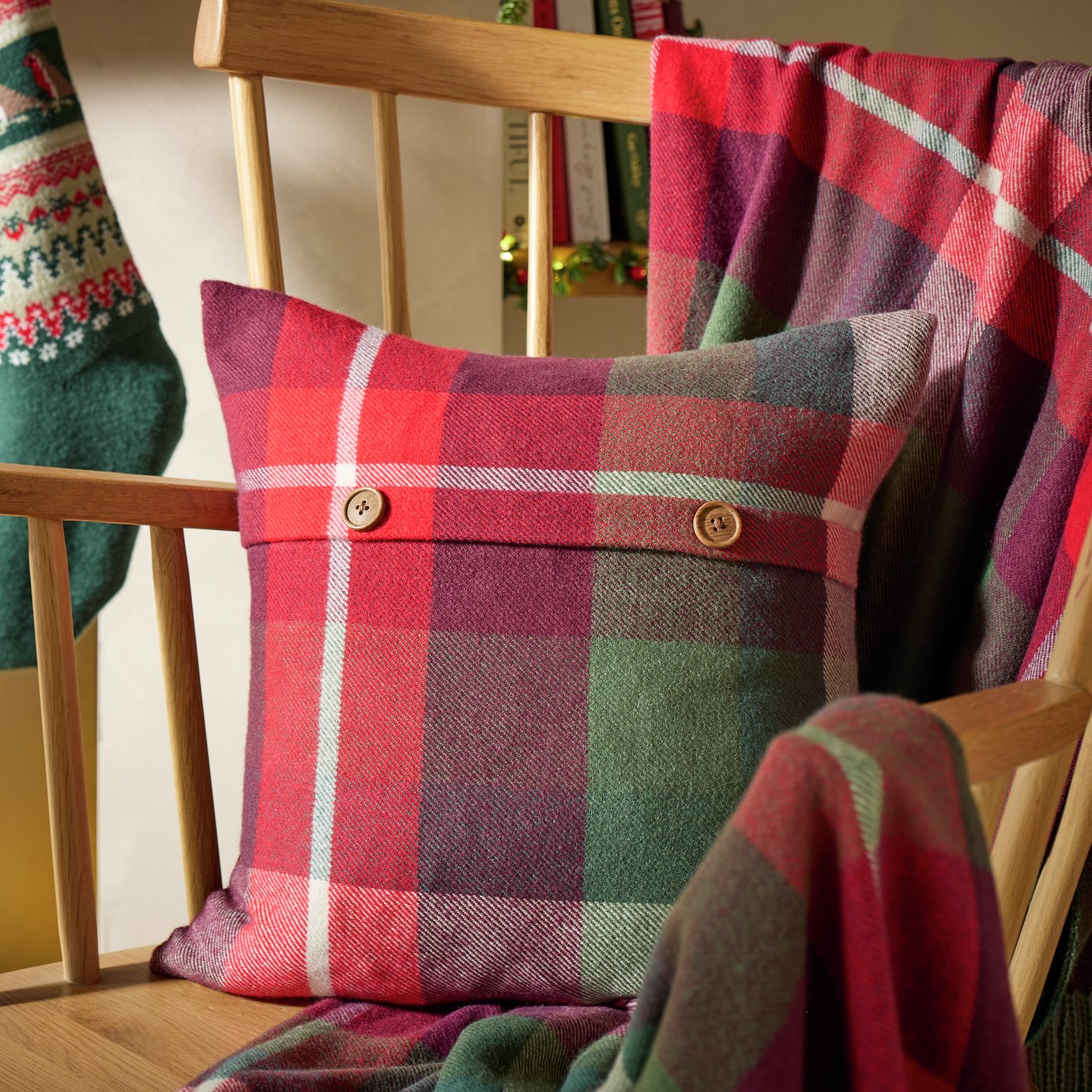Argos Home Red Check Cushion - 43x43cm