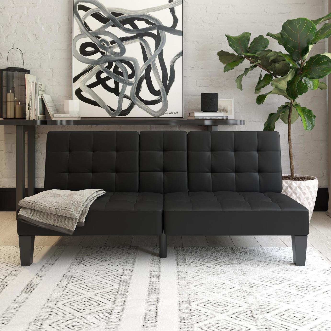 Dorel Adalynn Faux Leather Futon Sofa Bed - Black