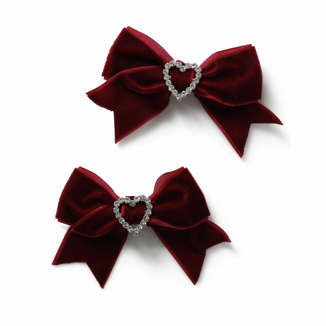 Flitzy Red Velvet Rhinestone Heart Bow Hair Clips - Pack of 2