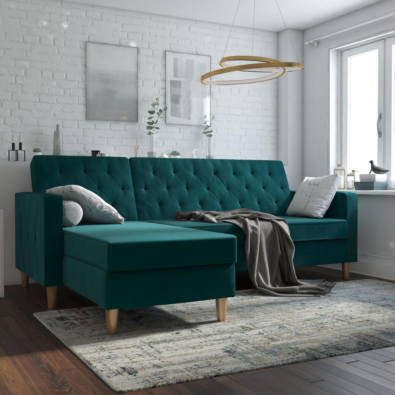 Dorel Liberty Velvet Futon Sofa Bed - Green