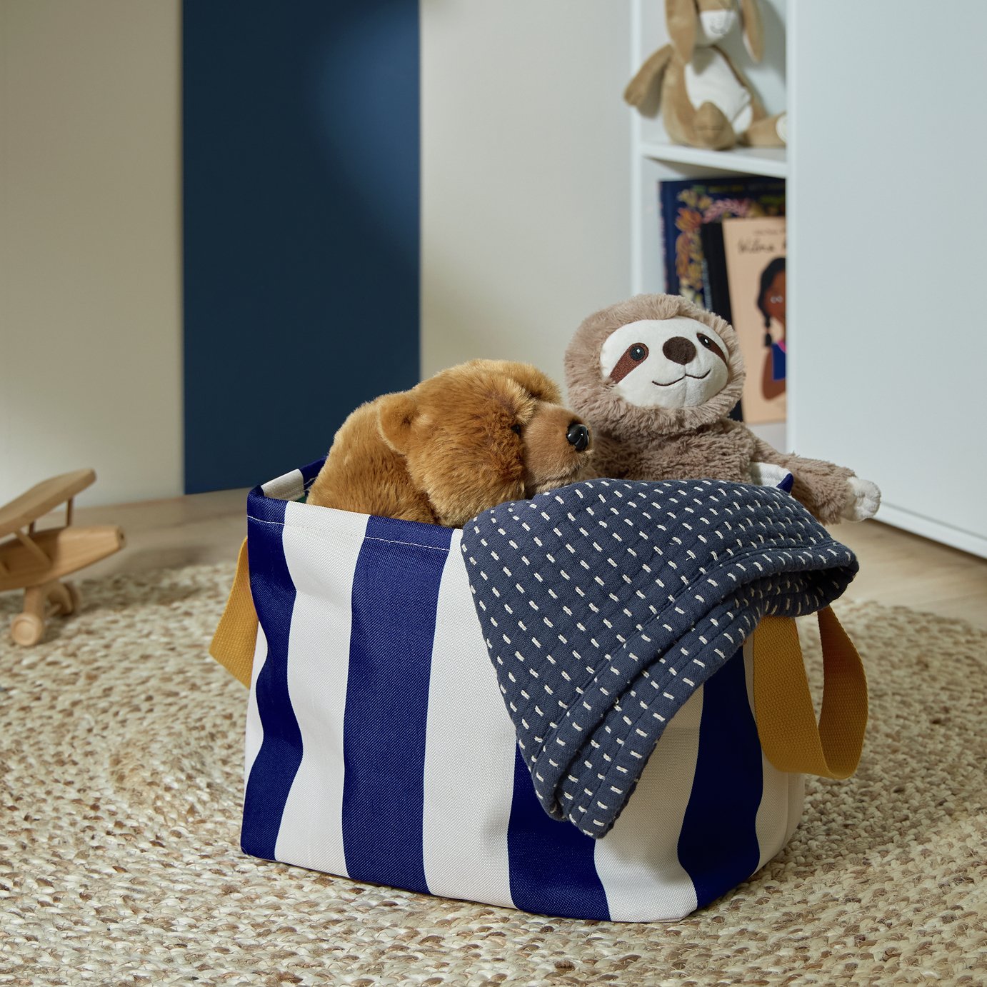 Argos Home Kids Stripe Storage Basket - Blue