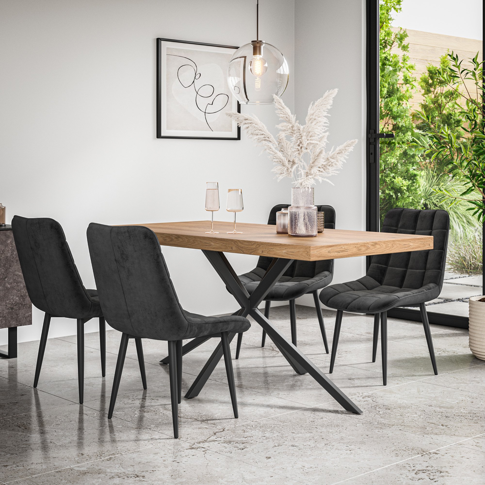 Furniture Online Donni Nova Oak Effect Dining Table & 4 Black Chairs