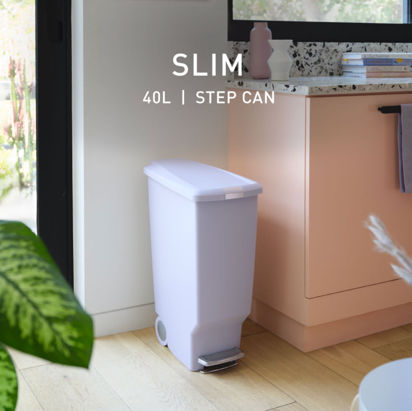 Simplehuman 40 Litre Slim Plastic Pedal Bin - Lilac