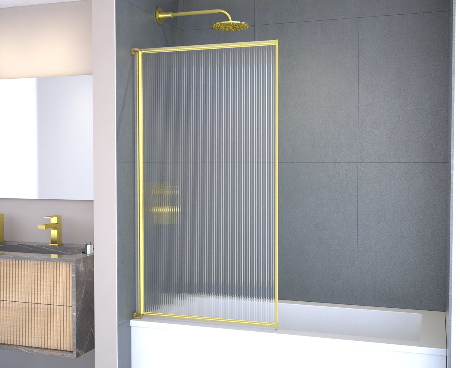 MLH Fully Framed Fluted Bath Screen - Gold